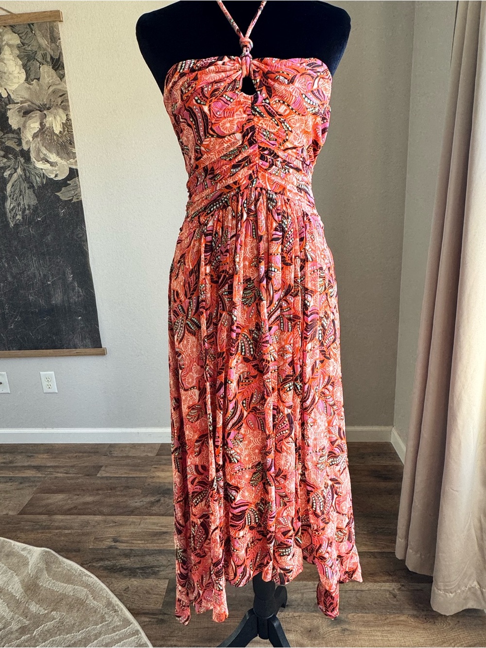 A.L.C. Strapless Paisley Halter Maxi Dress in Orange and Pink